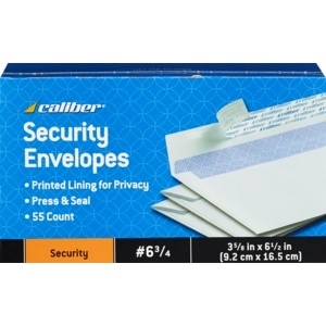 slide 1 of 1, Caliber Security Envelopes, 55 ct; 3 5/8 in x 6 1/2 in