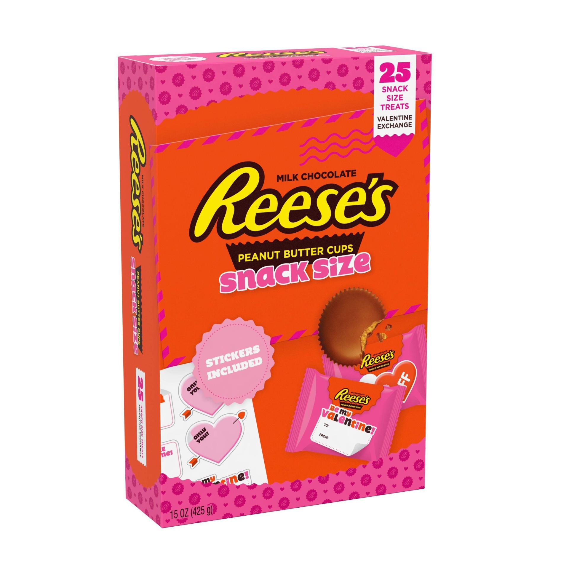 slide 1 of 1, Reese's Valentine's Peanut Butter Cups with Stickers (Where Available), 15 oz