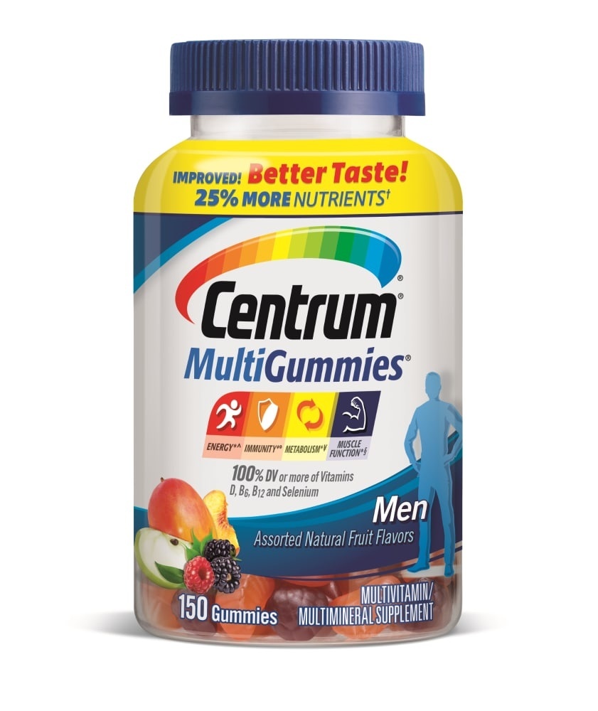 slide 1 of 1, Centrum Multigummies Men Multivitaminmultimineral Dietary Supplement Gummies Cherry Berry Apple, 150 ct