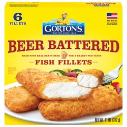 Gorton's Beer Battered Fish Fillets, Wild Caught Pollock, Frozen, 6 Count, 11 oz