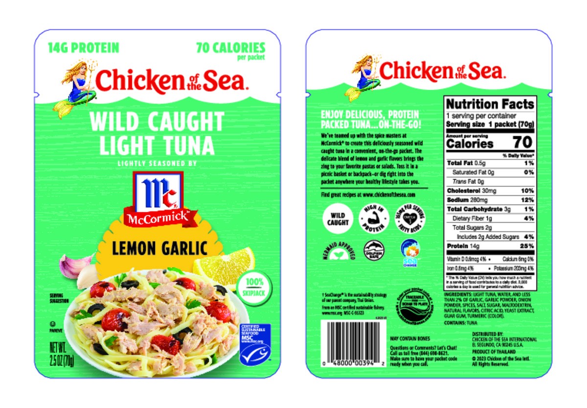 slide 2 of 9, Chicken of the Sea Wild Caught Light Tuna Packet, Lemon Garlic 2.5 oz, 2.5 oz