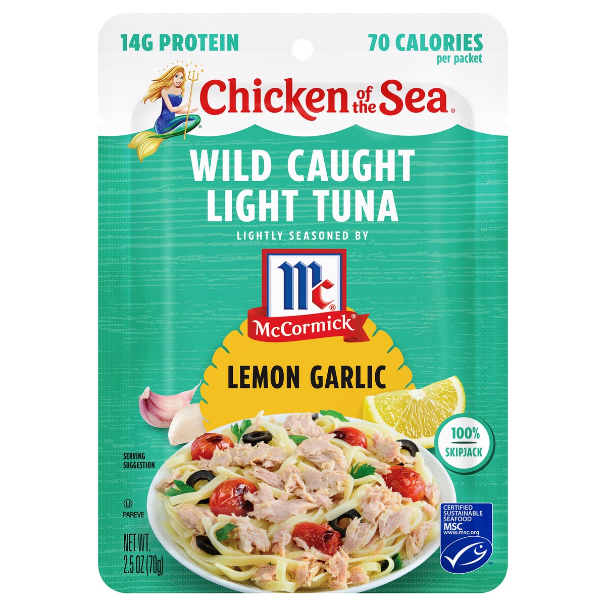 slide 8 of 9, Chicken of the Sea Wild Caught Light Tuna Packet, Lemon Garlic 2.5 oz, 2.5 oz