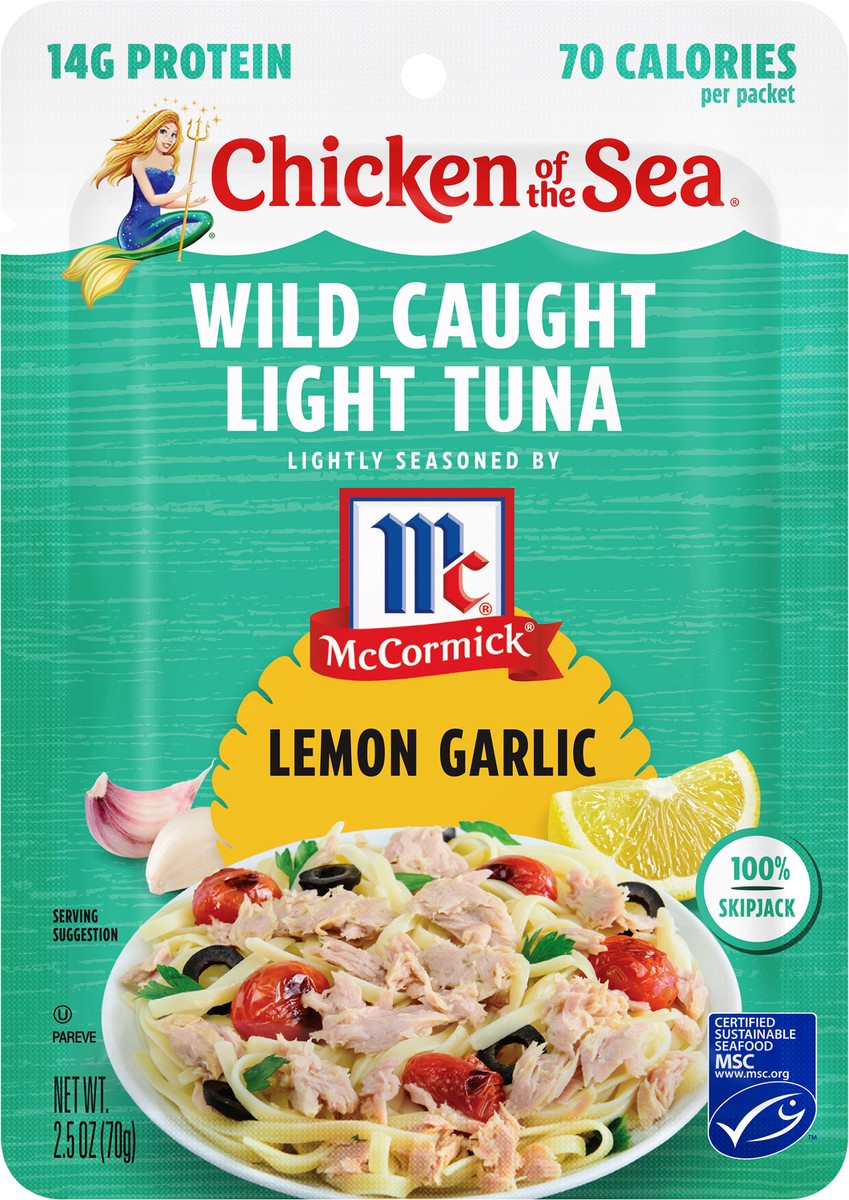 slide 9 of 9, Chicken of the Sea Wild Caught Light Tuna Packet, Lemon Garlic 2.5 oz, 2.5 oz
