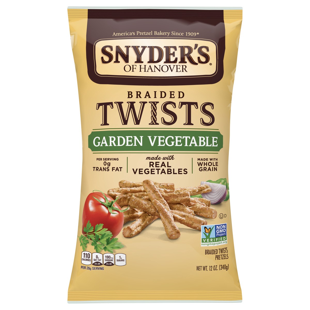 slide 1 of 5, Snyder's of Hanover Braided Twists Garden Vegetable Pretzels 12 oz, 12 oz