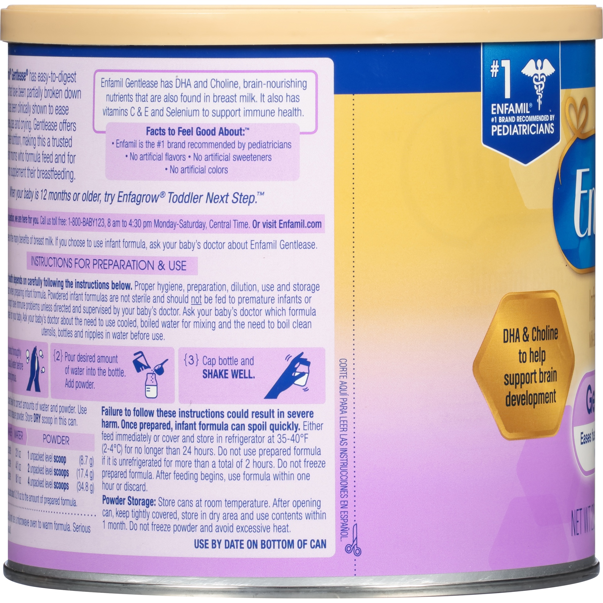 slide 5 of 6, Gentlease Baby Formula, Reduces Fussiness, Gas, Crying and Spit-up in 24 hours, DHA & Choline to support Brain development, Value Powder Can, 19.9 Oz, 20.8 oz