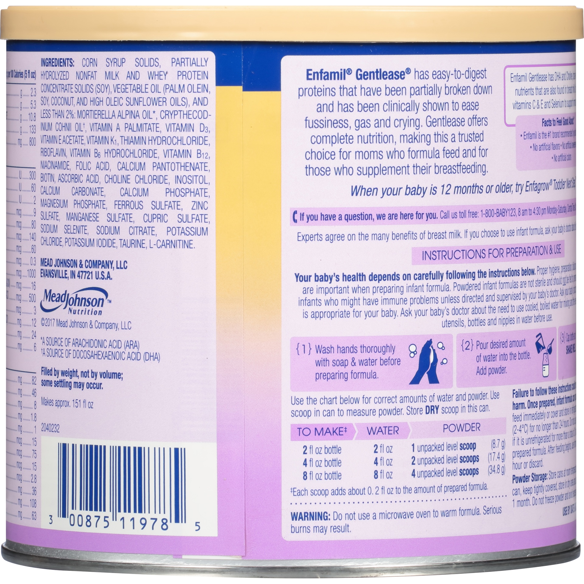 slide 2 of 6, Gentlease Baby Formula, Reduces Fussiness, Gas, Crying and Spit-up in 24 hours, DHA & Choline to support Brain development, Value Powder Can, 19.9 Oz, 20.8 oz
