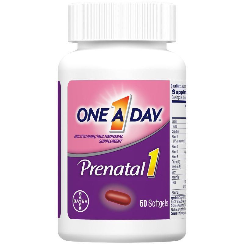 slide 2 of 9, One A Day Women's Prenatal Vitamin 1 with DHA & Folic Acid Multivitamin Softgels - 60ct, 60 ct