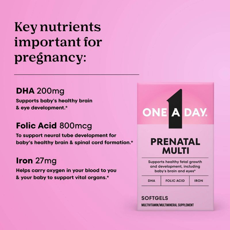slide 4 of 10, One A Day Women's Prenatal Vitamin 1 with DHA & Folic Acid Multivitamin Softgels - 60ct, 60 ct