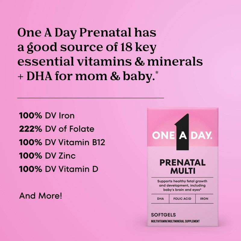 slide 6 of 10, One A Day Women's Prenatal Vitamin 1 with DHA & Folic Acid Multivitamin Softgels - 60ct, 60 ct