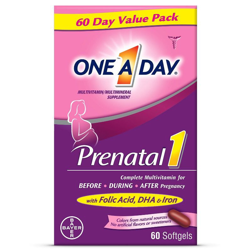 slide 1 of 9, One A Day Women's Prenatal Vitamin 1 with DHA & Folic Acid Multivitamin Softgels - 60ct, 60 ct