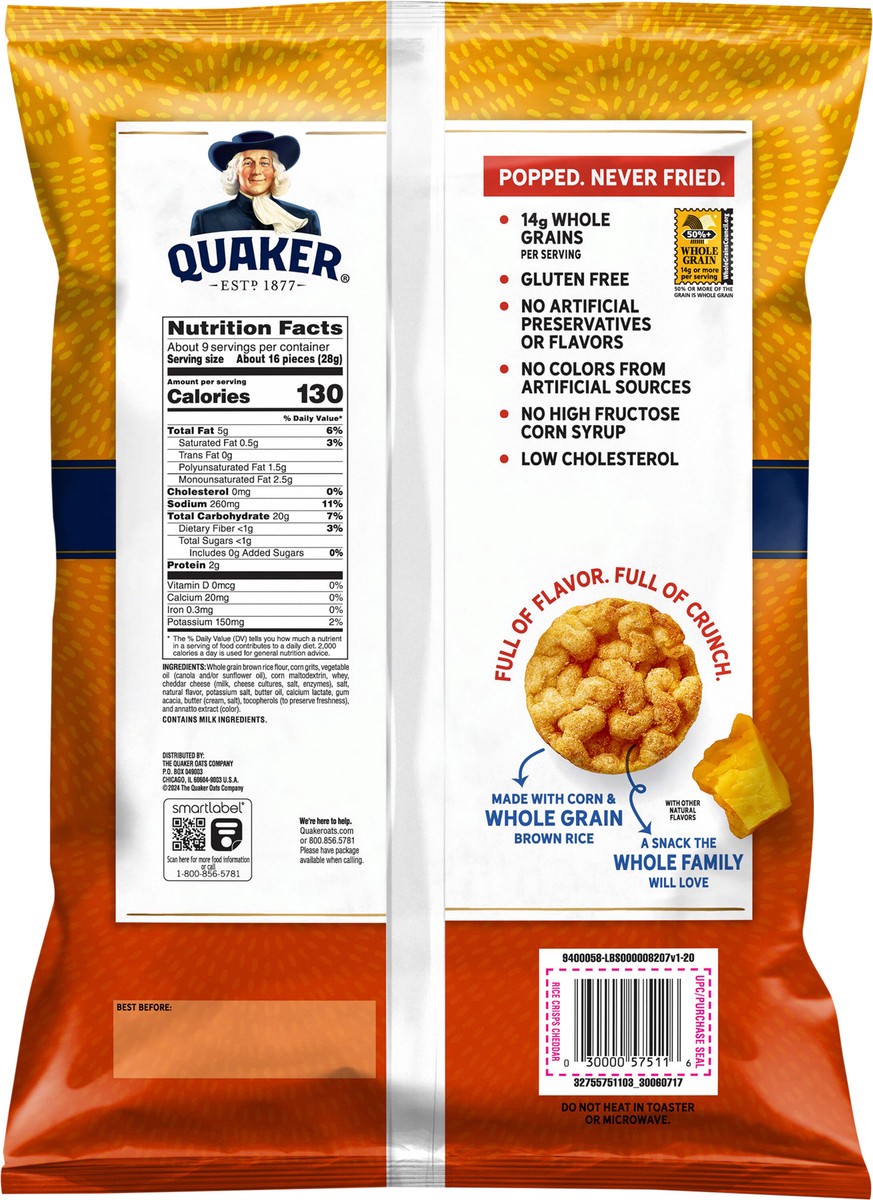 slide 2 of 9, Quaker Rice Crisps Cheddar 8.5 Oz, 8.5 oz