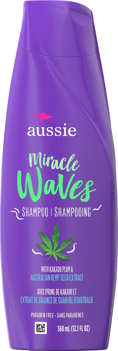 slide 3 of 3, Aussie Miracle Waves Anti-Frizz Hemp Paraben-Free Shampoo,12.1 fl oz, 12.10 fl oz