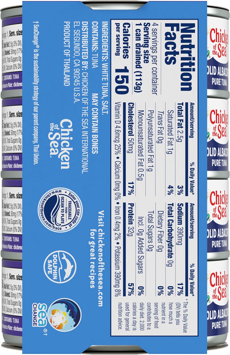 slide 5 of 9, Chicken of The Sea Wild Caught Solid White Pure Tuna, No Drain Quad, 16 oz