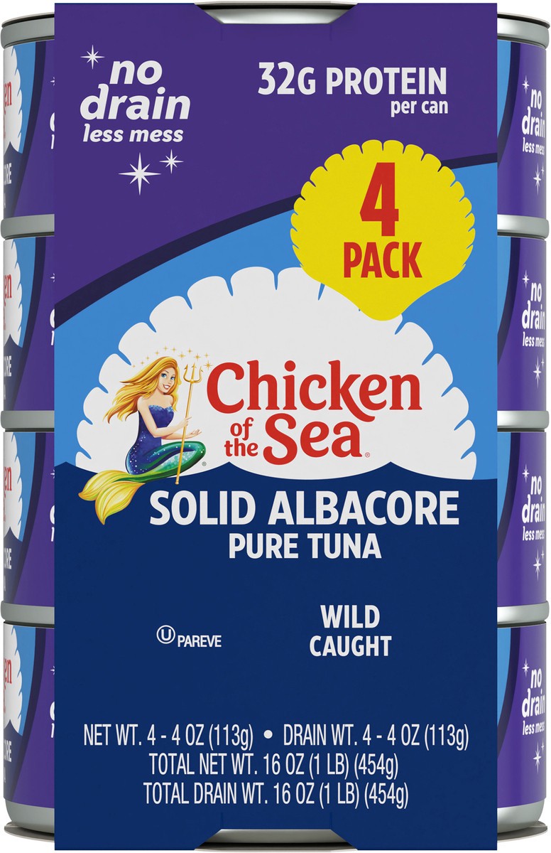 slide 7 of 9, Chicken of The Sea Wild Caught Solid White Pure Tuna, No Drain Quad, 16 oz