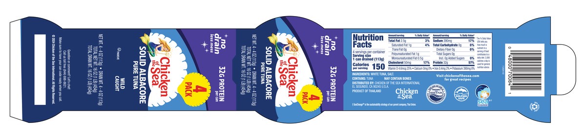 slide 6 of 9, Chicken of The Sea Wild Caught Solid White Pure Tuna, No Drain Quad, 16 oz