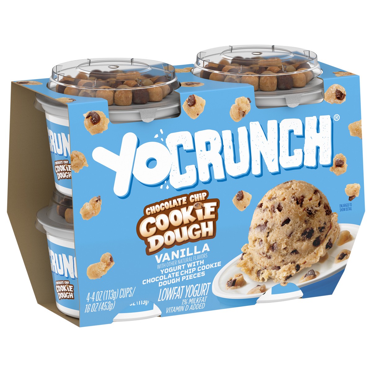 slide 9 of 9, YoCrunch Low Fat Vanilla Yogurt with Cookie Dough, 4 oz., 4 Pack, 16 oz