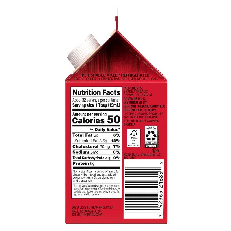 slide 5 of 7, Horizon Organic Heavy Whipping Cream - 16 fl oz (1pt), 16 fl oz, 1 pint