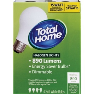 slide 1 of 1, Total Home By CVS Halogen Light Indoor, 53 W, 4 ct