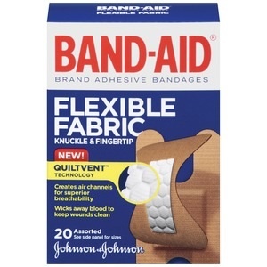 slide 1 of 1, BAND-AID Flexible Fabric Knuckle And Fingertip Adhesive Bandages, For Wound Care, Assorted Sizes, 20 ct