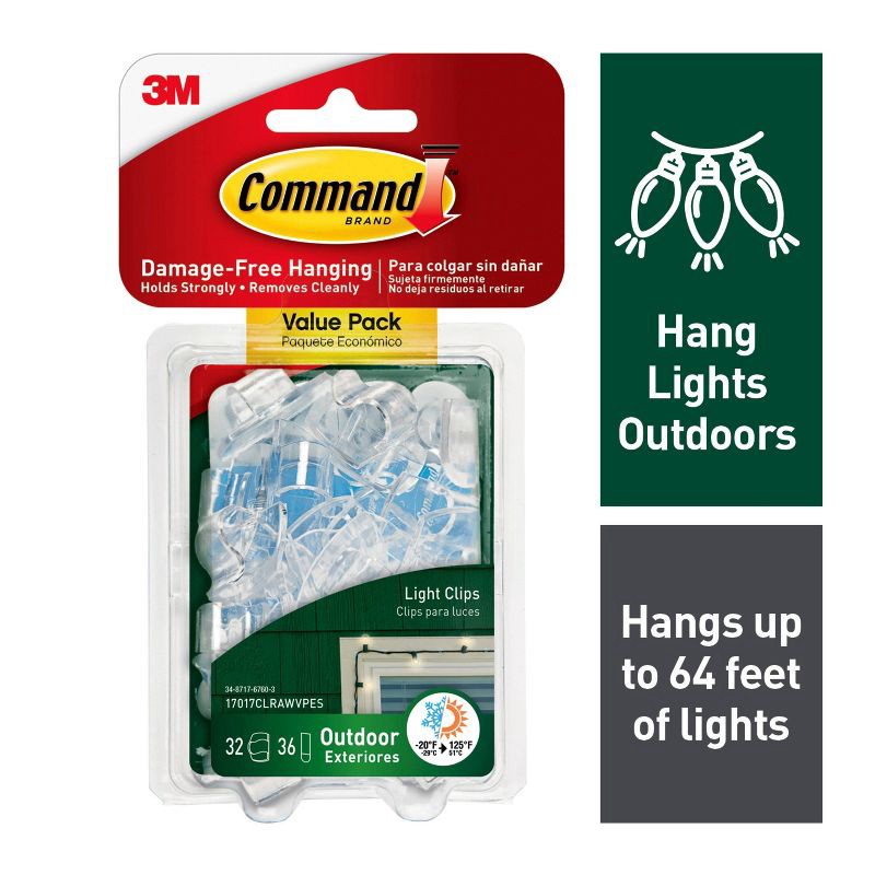 slide 2 of 12, Command Outdoor Light Clips Value Pack, Damage Free Hanging of Christmas Decorations, 32 Hooks, 1 ct