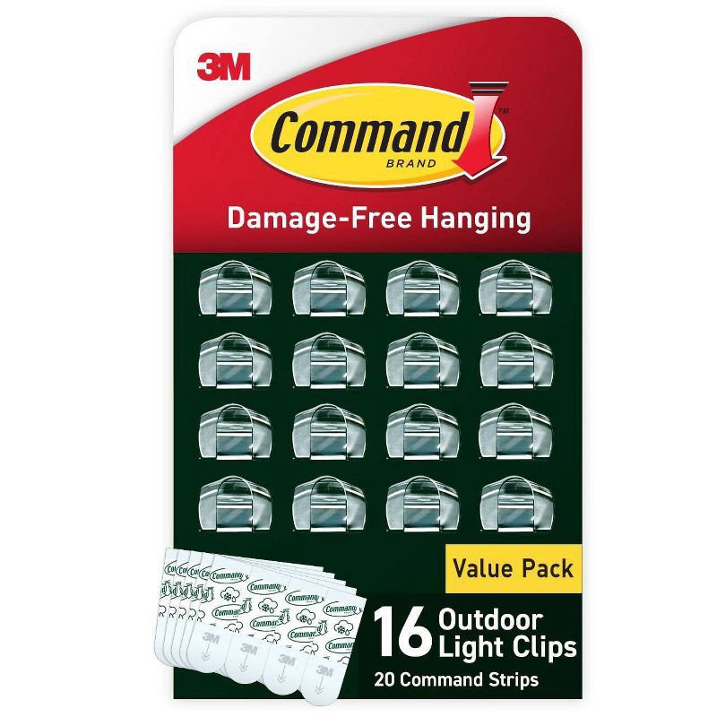 slide 1 of 14, Command Damage-Free Hanging Outdoor Light Clips with Adhesive Strips, 1 ct