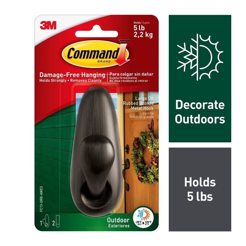 slide 2 of 12, Command Large Sized Outdoor Forever Classic Metal Decorative Hook with Foam Strips Bronze, 1 ct