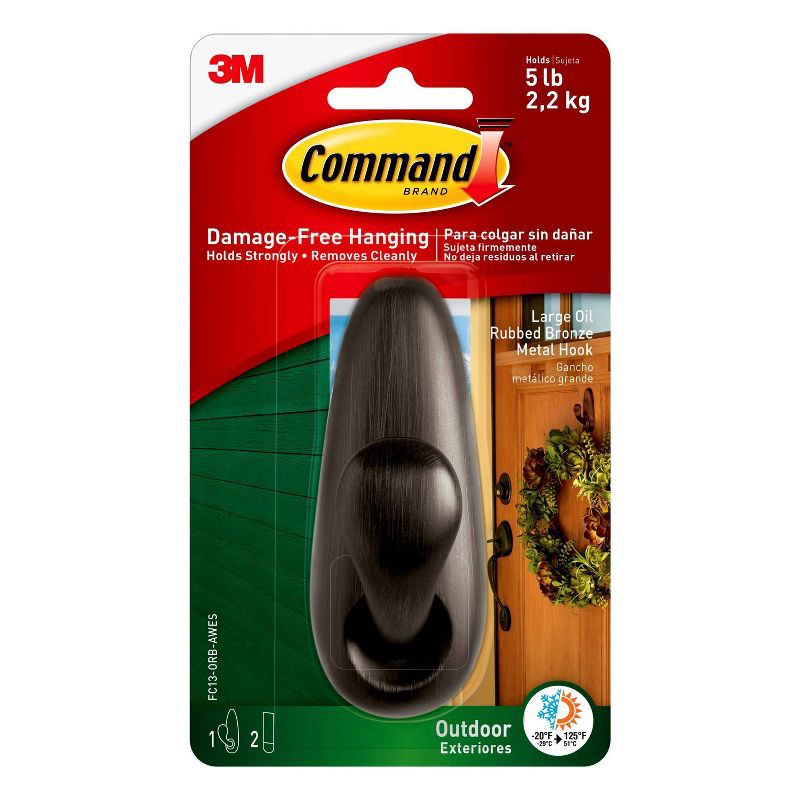 slide 1 of 11, Command Large Sized Outdoor Forever Classic Metal Decorative Hook with Foam Strips Bronze, 1 ct