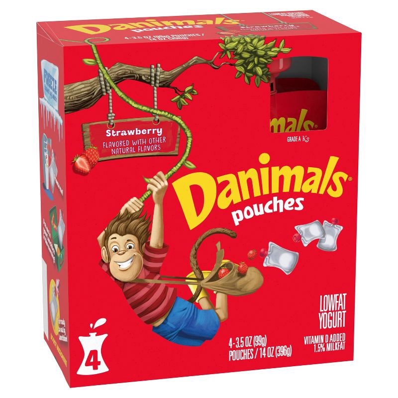 slide 2 of 14, Danimals Strawberry Kids' Squeezable Yogurt - 4ct/3.5oz Pouches, 4 ct; 3.5 oz