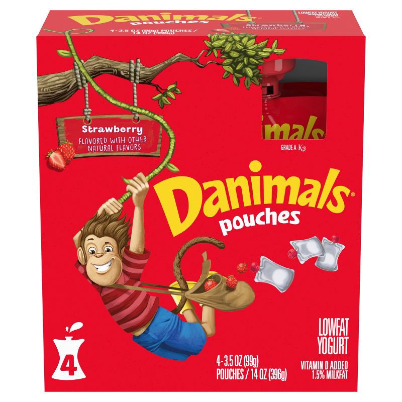 slide 8 of 14, Danimals Strawberry Kids' Squeezable Yogurt - 4ct/3.5oz Pouches, 4 ct; 3.5 oz