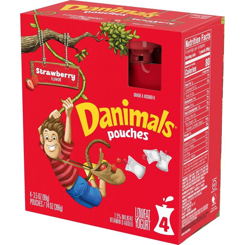 slide 10 of 14, Danimals Strawberry Kids' Squeezable Yogurt - 4ct/3.5oz Pouches, 4 ct; 3.5 oz