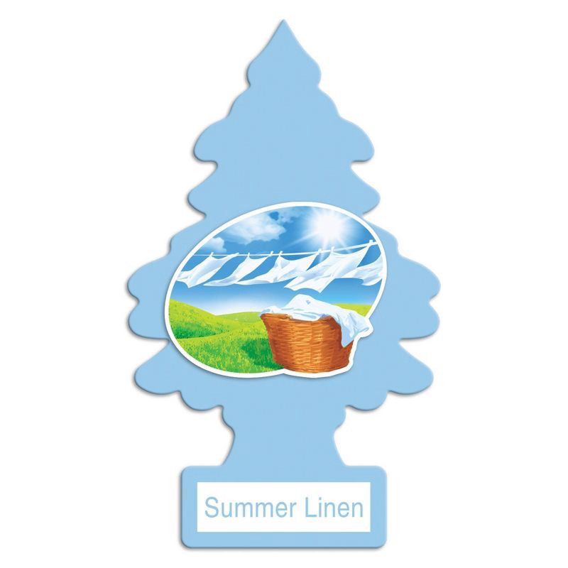 slide 4 of 4, Little Trees Summer Linen Air Freshener 3pk: Car Freshener Tree, Sky Blue, Disposable, Non-Powered, 8 Weeks Duration, 3 ct
