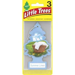 Little Trees Summer Linen Air Freshener 3pk: Car Freshener Tree, Sky Blue, Disposable, Non-Powered, 8 Weeks Duration