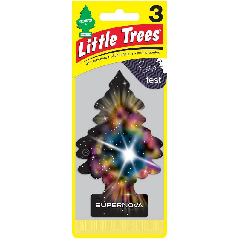 slide 1 of 4, Little Trees 3pk Supernova Air Freshener: Rain Scent, Car Freshener, Disposable, Gold & Black, 3 ct