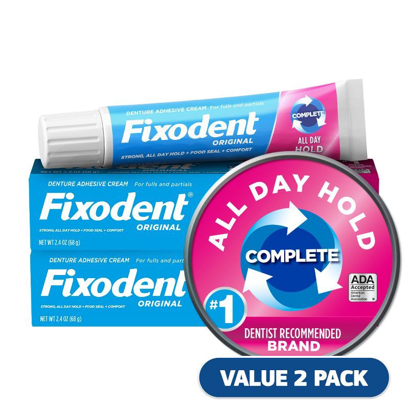 slide 1 of 10, Fixodent Complete Original Denture Adhesive Cream - 2.4oz/2pk, 2.4 oz, 2 ct