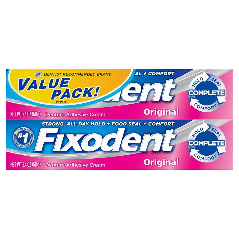 slide 1 of 8, Fixodent Complete Original Denture Adhesive Cream - 2.4oz/2pk, 2.4 oz, 2 ct