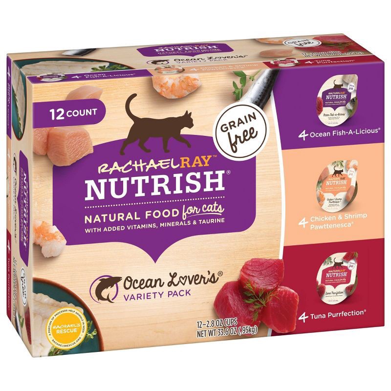 slide 3 of 5, Rachael Ray Nutrish Grain Free with Chicken,Tuna, Fish and Shrimp Wet Cat Food Ocean Lovers - 2.8oz/12ct Variety Pack, 12 ct; 2.8 oz