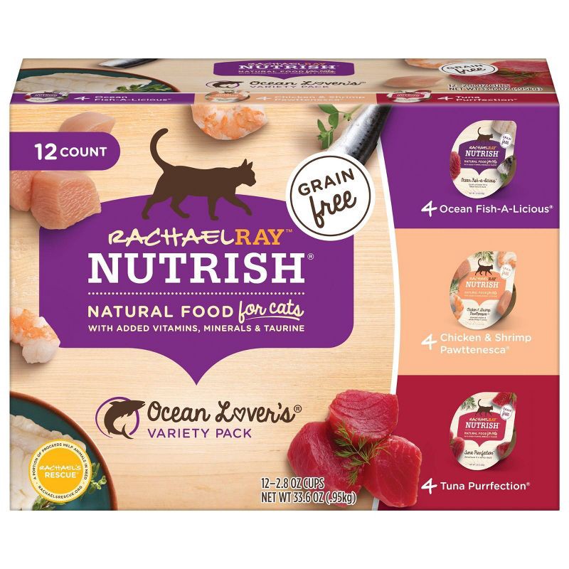 slide 1 of 5, Rachael Ray Nutrish Grain Free with Chicken,Tuna, Fish and Shrimp Wet Cat Food Ocean Lovers - 2.8oz/12ct Variety Pack, 12 ct; 2.8 oz