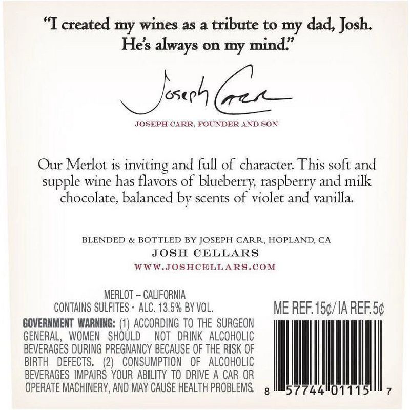 slide 10 of 10, Josh Cellars Josh Merlot Red Wine - 750ml Bottle, 750 ml