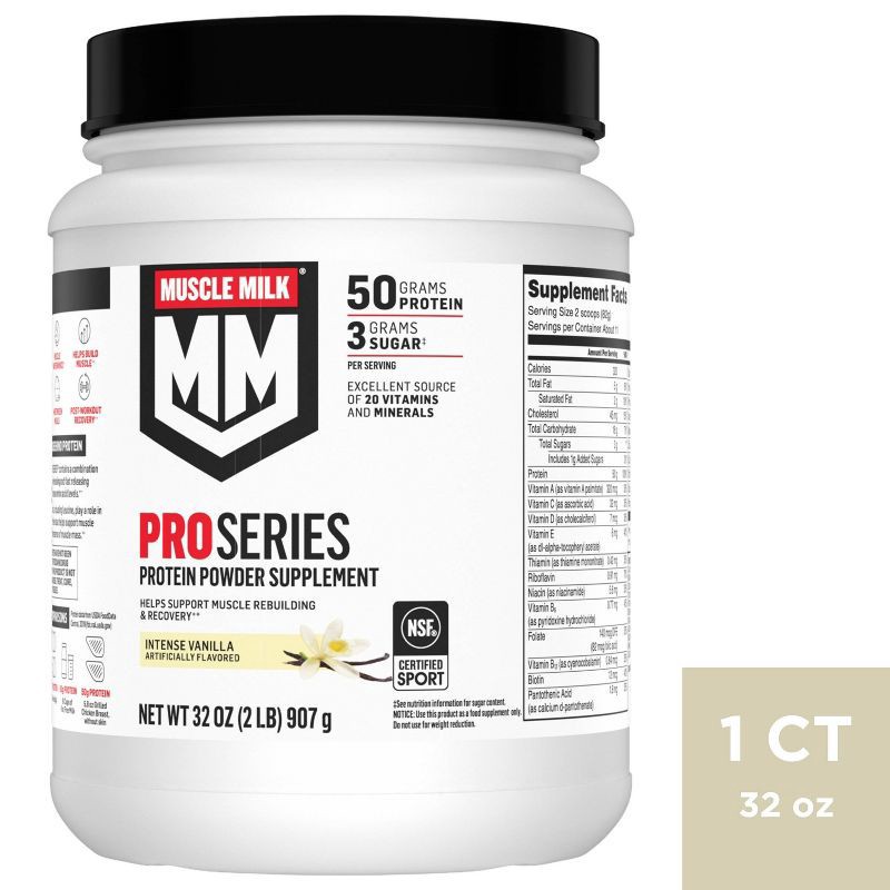 slide 1 of 5, Muscle Milk Pro Series Protein Powder - Vanilla - 32oz, 32 oz