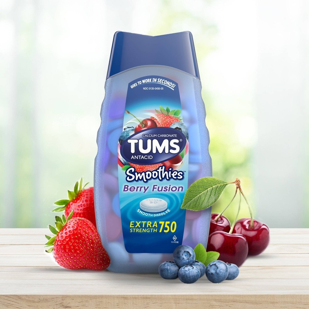 slide 5 of 7, Tums Extra Strength Antacid Smoothies Fusion Chewable Tablets - Berry, 12 ct