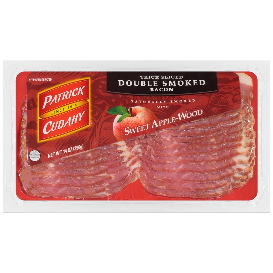 slide 1 of 1, Patrick Cudahy Thick Sliced Double Smoked Bacon, 14 oz