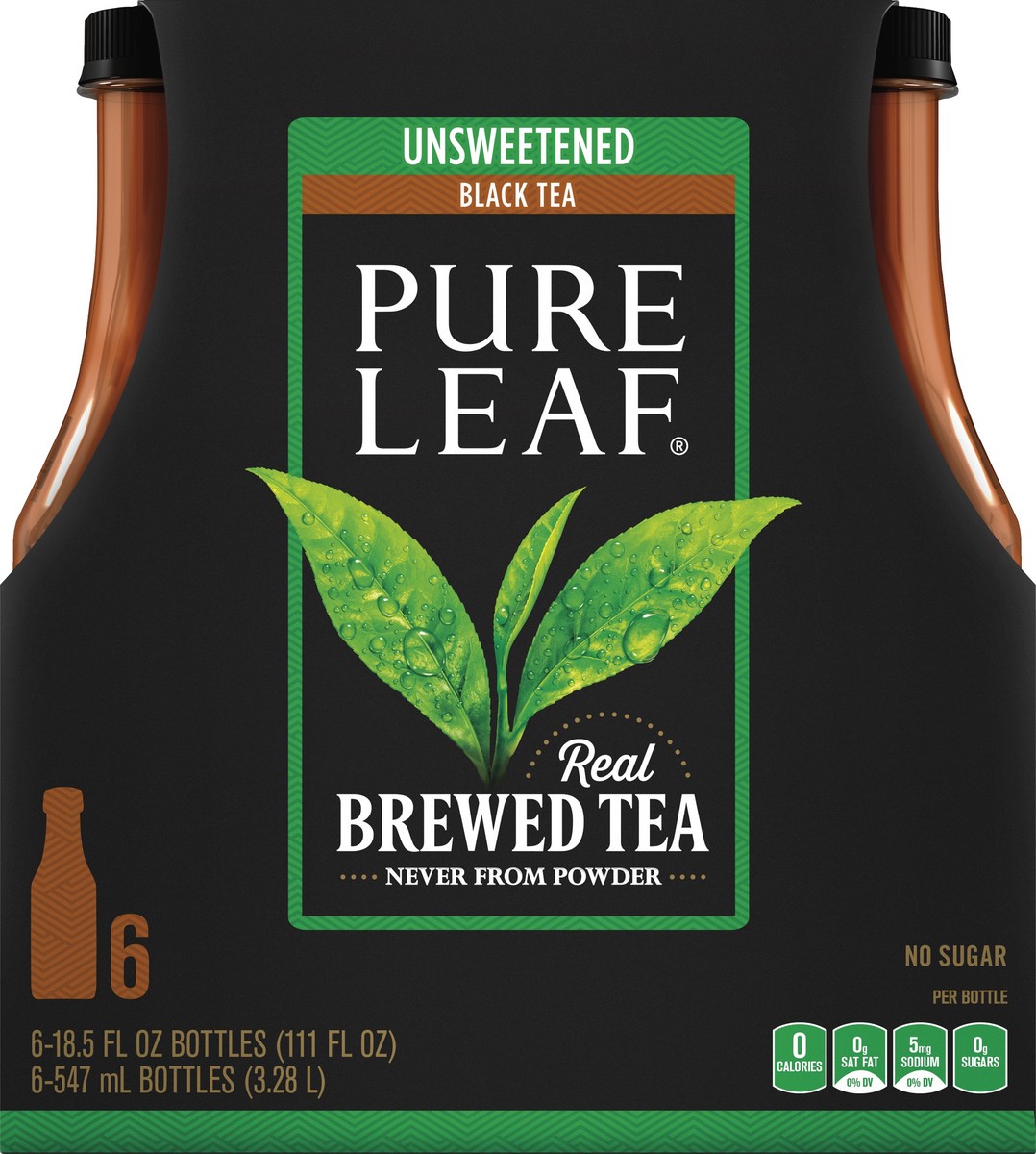 slide 1 of 9, Pure Leaf® Unsweetened Black Iced Tea 6-18.5 fl. oz. Bottles, 6 ct; 18.5 fl oz