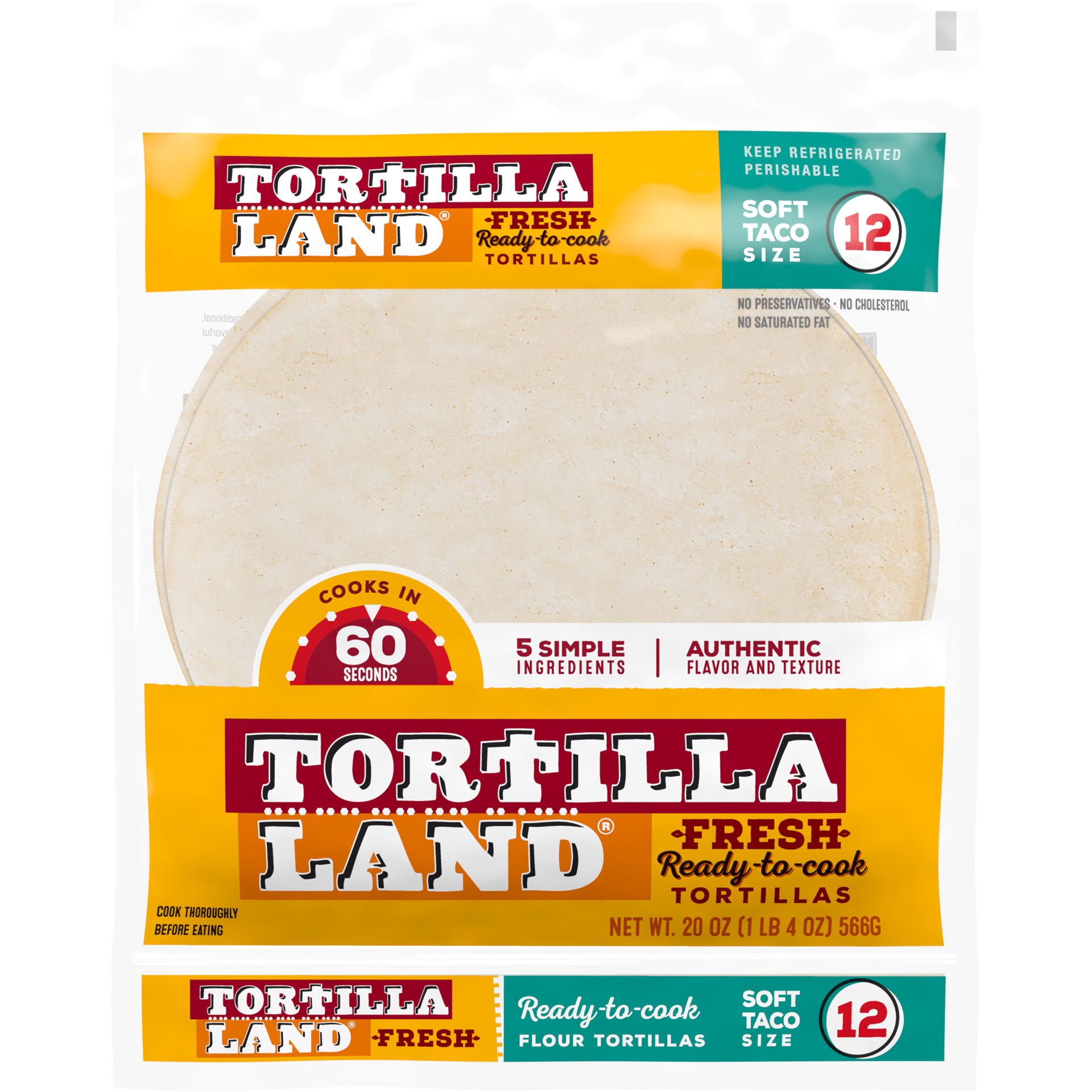 slide 1 of 1, TORTILLA LAND TortillaLand Uncooked Flour Tortillas, Soft Taco Size (12 Count), 566.99 g