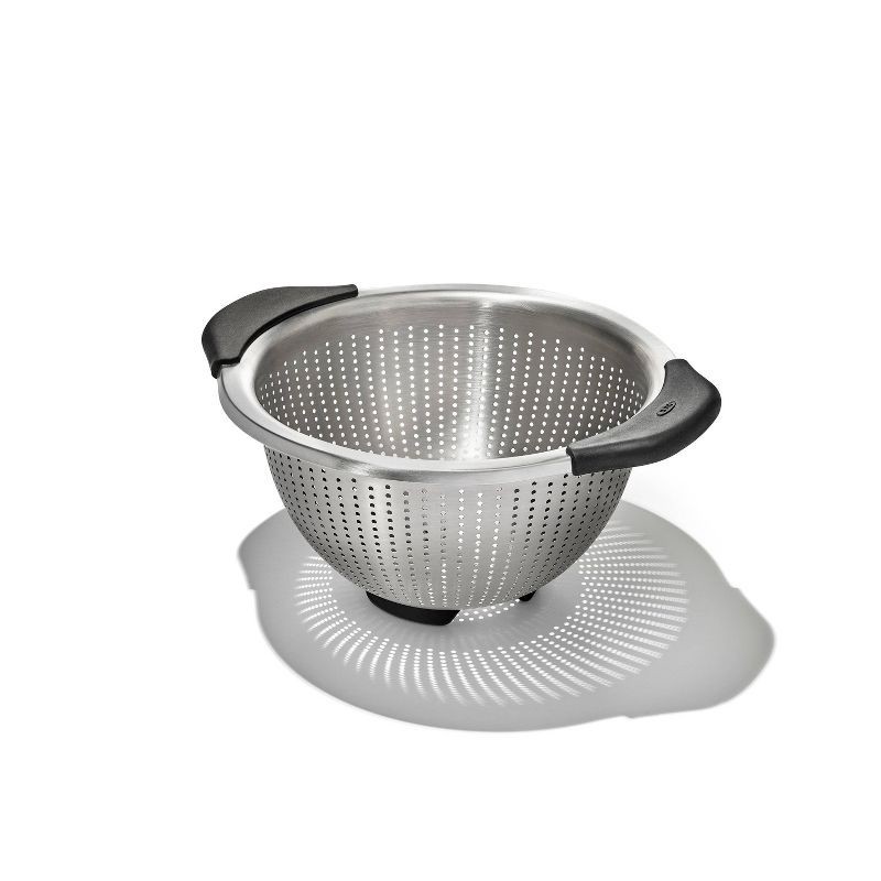 slide 2 of 7, OXO 3Qt Stainless Steel Colander: Dishwasher-Safe Pasta Strainer, Light Silver, 9.6" Width, 3Qt Capacity, 3 qt, 3 qt