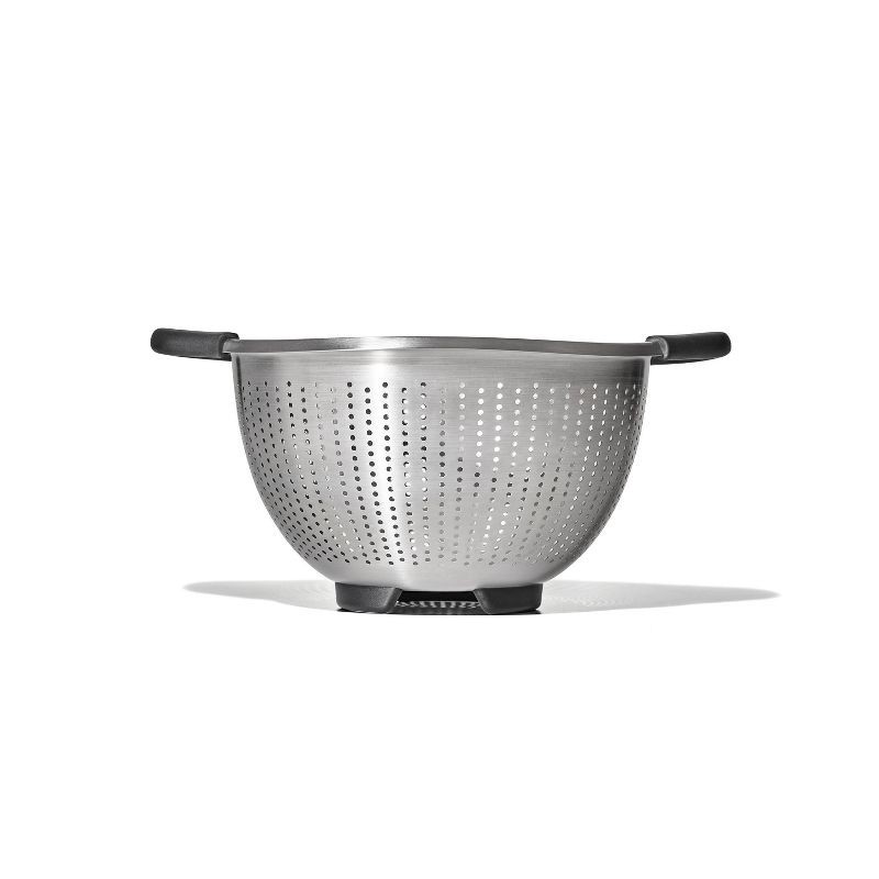 slide 1 of 7, OXO 3Qt Stainless Steel Colander: Dishwasher-Safe Pasta Strainer, Light Silver, 9.6" Width, 3Qt Capacity, 3 qt, 3 qt