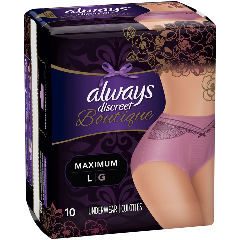 slide 3 of 3, Always Discreet Boutique Incontinence Underwear Maximum Mauve Large, 10 ct