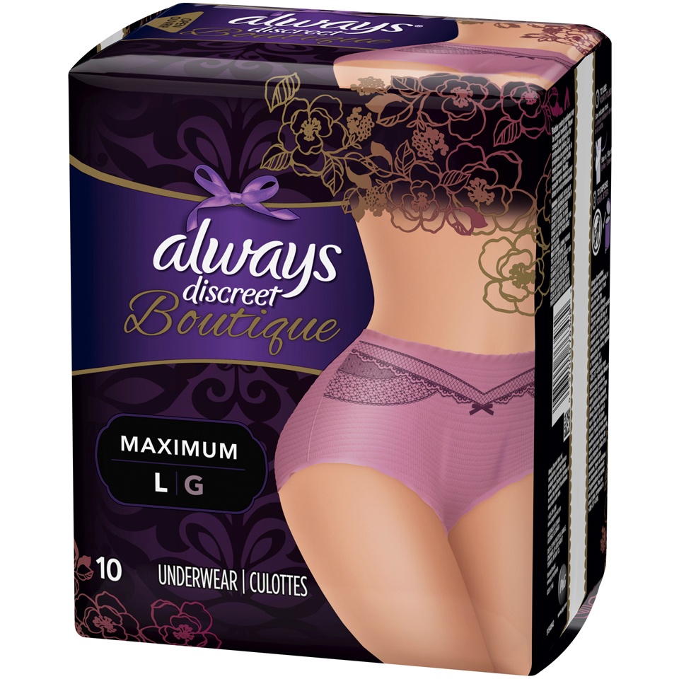 slide 2 of 3, Always Discreet Boutique Incontinence Underwear Maximum Mauve Large, 10 ct