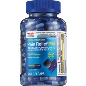 slide 1 of 1, CVS Health Extra Strength Pain Relief Pm Gelcaps, 250 ct