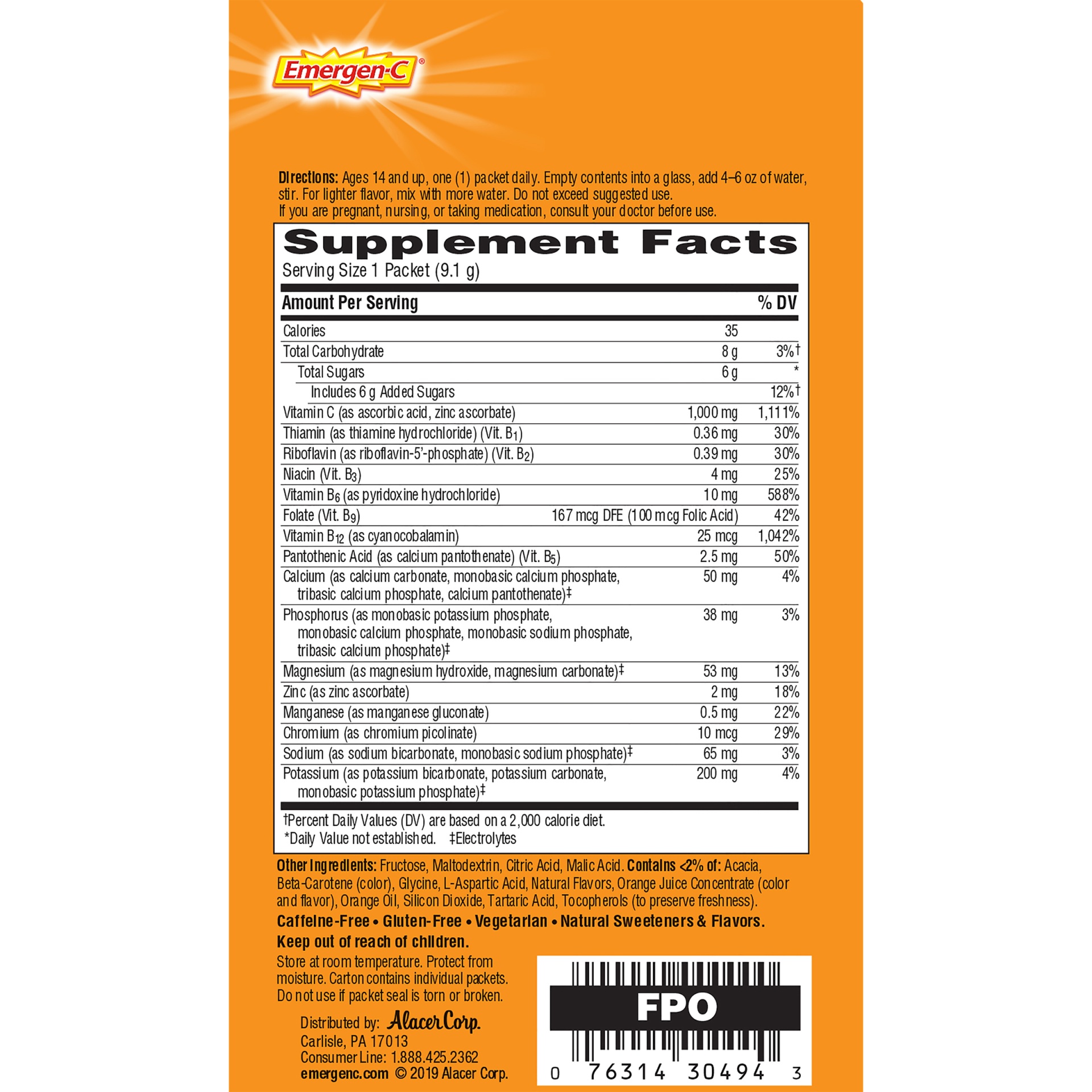 slide 5 of 6, Emergen-C  Emergen-C Super Orange Vitamin C Dietary Supplement Drink Mix, 3 ct; 0.96 oz; 1000 mg