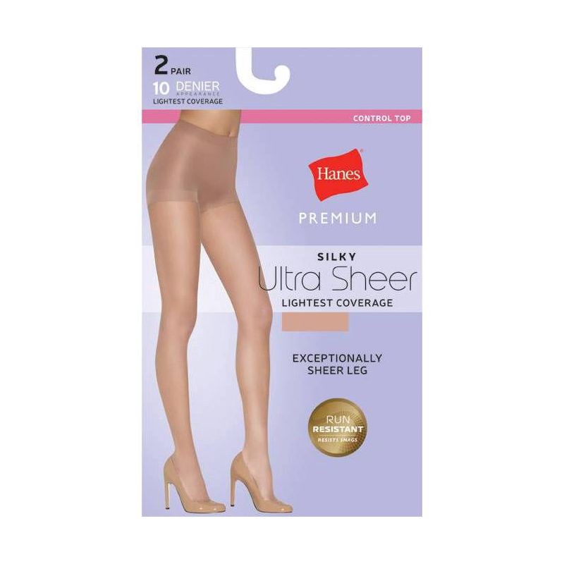 slide 2 of 2, Hanes Premium Women's Ultra Sheer Light Coverage 2pk Pantyhose - Nude L: High Waisted Knit Hosiery, 2 ct